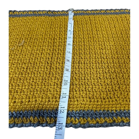 Vintage Handcrafted Golden Yellow Crochet Table Runner & Placemat Set W/ Gray Tr - Picture 7 of 7